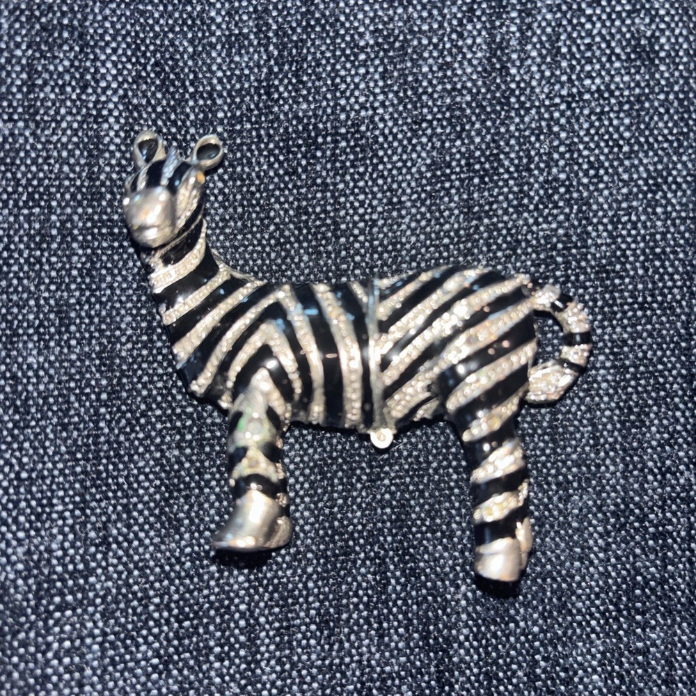 Vintage Zebra Figure Black Enamel Stripes 2.5″ Trinket Box