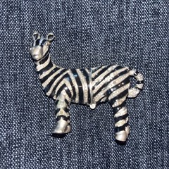 Vintage Zebra Figure Black Enamel Stripes 2.5″ Trinket Box