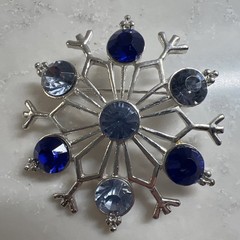 Vintage Style Blue Rhinestone Crystal Brooch Pin Snowflake Design 1 1/2 n D