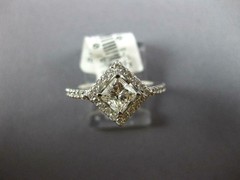 ESTATE .99CT DIAMOND 14KT WHITE GOLD 3D ROUND & PRINCESS HALO ENGAGEMENT RING