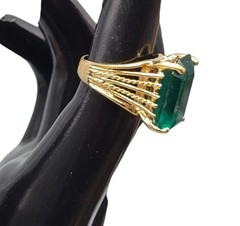 Vtg Ana BeKoach 18KHGE Simulated Emerald Cocktail Ring Sz 5 Gold Electroplated