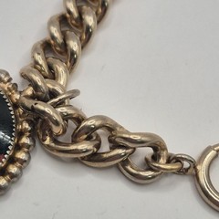 Vintage Curb Link Gold Plated Bracelet W/ Bloodstone Soldier Intaglio Charm 6.5″