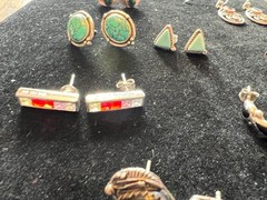 Lot 8 Vintage Sterling Silver Turquoise Onyx , etc Studs & Small Earrings