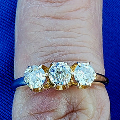 Original EARTH MINED DIAMOND 3 stone Deco Anniversary Wedding Ring Antique Band