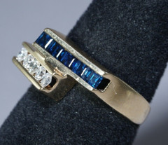 Modernist 14K Yellow Gold .60 Sapphire & NATURAL Diamond Ring Abstract Size 6