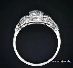 Art Deco Style Lab Created Diamond Engagement Wedding 14K White Gold Finish Ring
