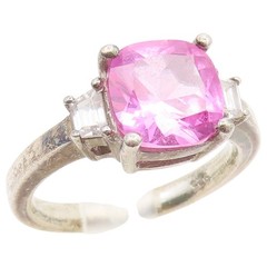 925 Sterling Silver Vintage Ring Classic Pink & White Topaz Band Sz 7 RG36851