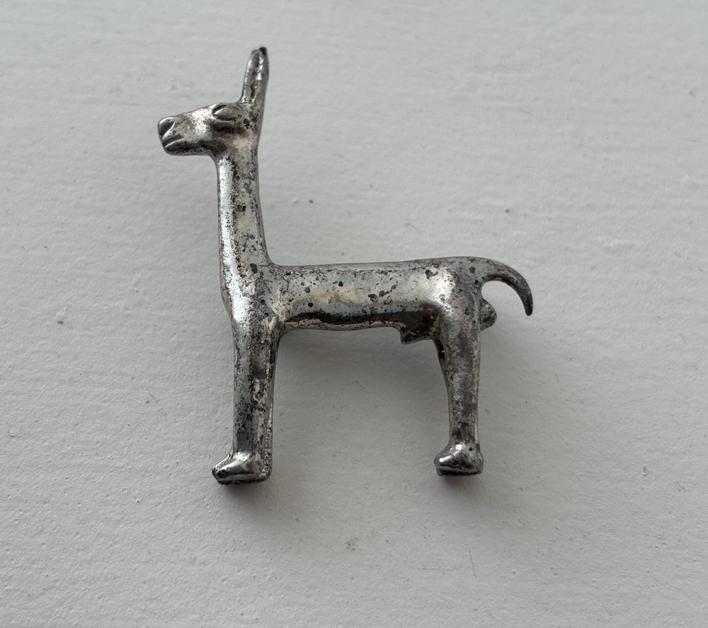 Alva Studios Llama Alpaca Brooch Pin Folk Art Silver Plated Pewter Vintage