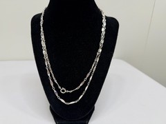 Vintage Necklace Silver Tone Dimpled Link Necklace Long 40 in chain Boho 1970s