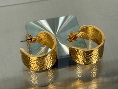 Mayamar (24K Gold Plated) Hammered Huggie Hoop Earrings Goldtone (NEW)