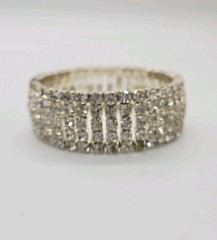 Wide Crystal Cuff Bracelet Silver tone Rhinestone .75 in WIDE OSFM Couture