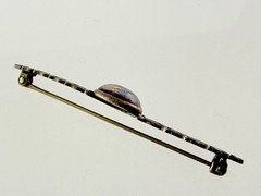 Vintage Sterling Silver Dragons Breath Glass Bar Pin Leaves Motif Brooch 2.25 In