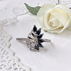 Vintage RJ Graziano 925 Sterling Silver Blue & White CZ Cocktail Ring, size 8.25