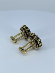 Red Glass cufflinks Faceted round prong set open gold tone 1-1/8″