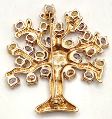 Francesca Visconti Gold Tone Tree of Life Lavender & Yellow Rhinestone Brooch