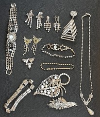 Lot Of Vintage Costume Jewelry 4 Pins, 3 Pairs Earrings, 4 Bracelets, 1 Necklace
