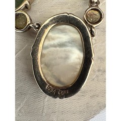 Vintage Sterling Silver 925 Carved Mother of Pearl Necklace 18″ Princess Length