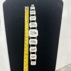 Vintage Siam Sterling Silver White Enamel Dancer Panel Bracelet 32g