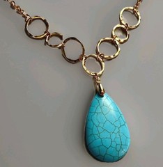 NEW Faux Turquoise Pendant Necklace Big Blue Teardrop Boho Chic Southwestern