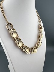 Vintage Collar Necklace Gold Tone Leaf Link Textured Layered Chunky Retro 16″
