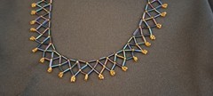 Art Deco Peacock Iridescent Bugle Netted Collar Vintage Necklace 16.5″