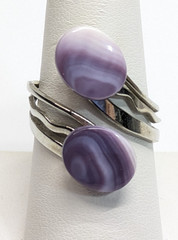 VTG Purple Wampum Shell Silver Tone Bypass Adjustable Sz 8.5 Ring Boho Seashell
