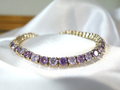 Vintage Sterling Silver 925 Gold Over Amethyst CZ Tennis Bracelet 7.5″