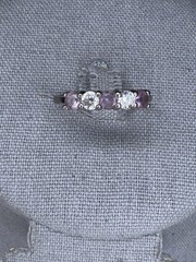 Vtg 925 Silver Round-Cut Amethyst & CZ Ring 5 Stones Size 11 Estate
