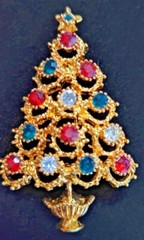 Vintage Jewelry Christopher Radko Christmas pin signed Rhinestone 2.5 in approx