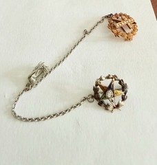 Vintage White And Yellow Gold Diamond Eastern Star / Masonic Pearl Pins 14k