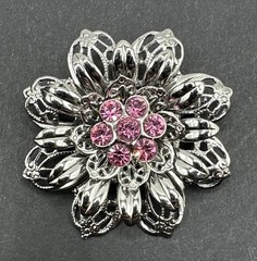 Vintage Pink Rhinestone Flower Brooch J42