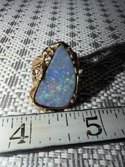 Modernist Free Form Colorful Opal & 14K 9g Gold Ring Size 7.25