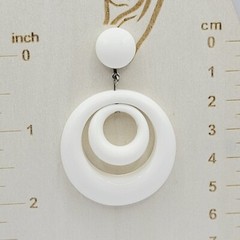 White Double Hoop Reticulating Center Flat Back Pierced Style Vintage Earrings