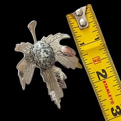 Vtg Jasper Stone Maple Leaf Brooch Pin Cabochon Silver Tone Autumn Harvest Fall