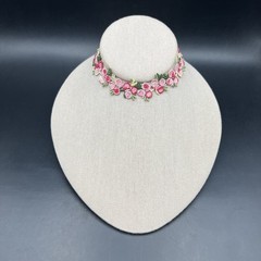 Vintage 90s Fabric Choker Necklace Pink Floral Adjustable 12.5 to 14.5 Inch