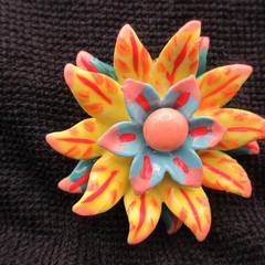 Vintage Enamel Flower Brooch Layered Multicolor SOME ENAMEL NICKS
