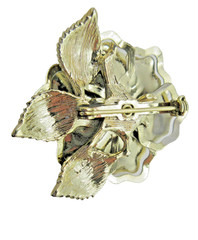VTG LAYERED PETALS CLEAR AB RHINESTONE FLOWER brushed gold tone metal Pin Brooch