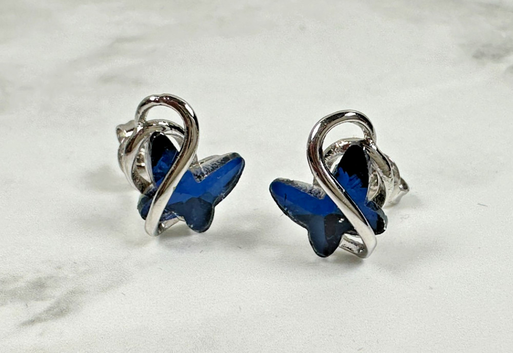 Sterling Silver Rich Blue Butterfly Stud Earrings