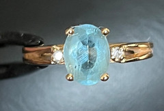 14k Natural Sky Blue Topaz Feather Mineral Inclusions 1960’s 14K Gold Ring 2.51g
