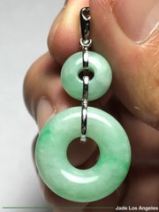2 Donut Circle Apple Floral Green Jadeite Jade 18K White Gold Diamond Pendant