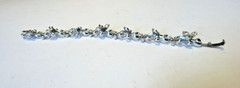 Vintage Trifari Clear Rhinestone & Silver Toned Metal Bracelet, floral leaf, 7″