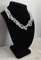 Vintage Opalite Iridescent Glass Stone Bead Multi-Strand Toggle Necklace 17″