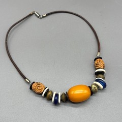 Bakelite Beaded Necklace Boho Wood Bone Glass Mixed Media Statement Vintage