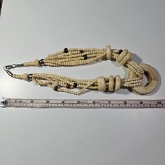 Vintage Hand Carved Bovine Bone Multi Strand Statement Necklace Pendant Boho