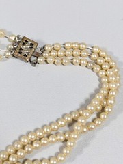 Vintage Ivory Color Acrylic Faux Pearl Three Layer Necklace 15 inches Choker