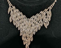 Vintage Clear Rhinestone Silver tone Necklace & Pierced Earring Set