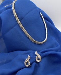 Panetta 1940s Cutout Scroll Rhinestone Necklace Clip Earring Set; Book Reference