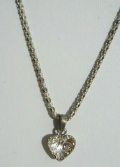 vtg Pave Crystal Necklace Heart Rhinestone Pendant Silver Tone Chain 18″