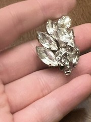 Vintage Western Germany Earrings Clear Rhinestones Climber Cluster Clip-Ons!