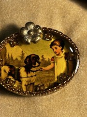 Maximal Art Lithograph Brooch Girl With Dog